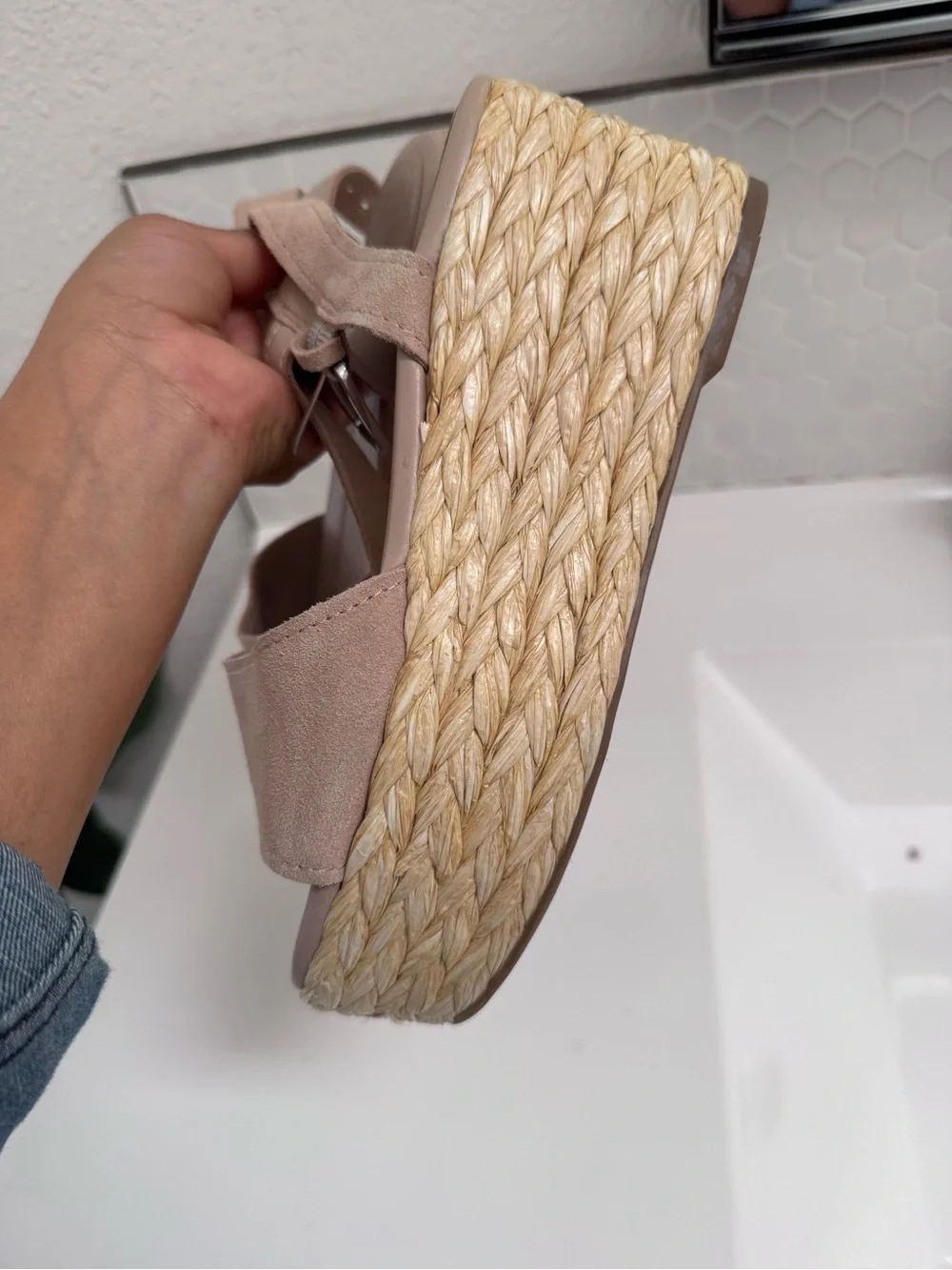 Marc Fisher Nude Platform Espadrilles Sandal With Ankle Strap Perfect Summer